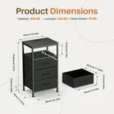 edx 5 Fabric Drawers Nightstand with Charging Station & USB/Type-C Ports and Outlets, Variable Light Strip Bedside End Table with Adjustable Feet for Bedroom, Black