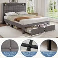 EDX Size Upholstered Bed Frame with Storage Drawers, Sturdy Steel Frame, Soft Fabric Headboard, No Box Spring Needed