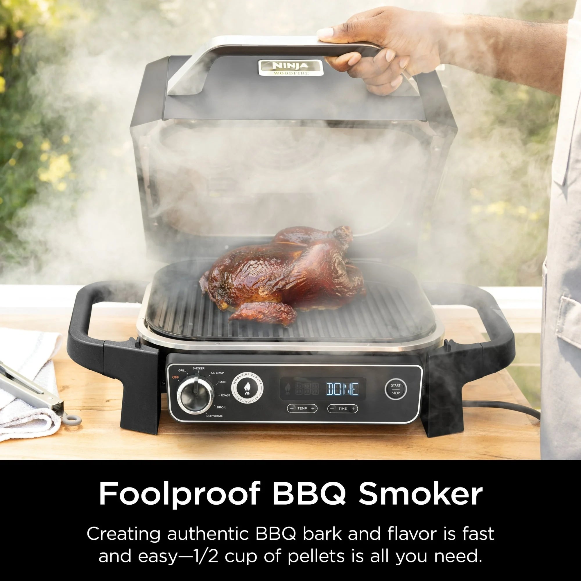 EDX Woodfire 7-in-1 Outdoor Grill, Master Grill, BBQ Smoker, and Outdoor Airfryer in Black