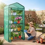 edx Mini Greenhouse for Outside & Indoor Use, Portable Green House, Multi-Tier Plant Growing Rack with PE Cover, Green