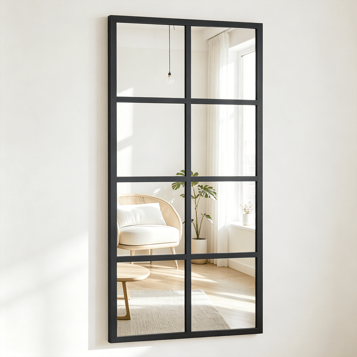edx Black Windowpane Grid Wall Mirror - Leaning & Hanging Decor for Bedroom, Living Room