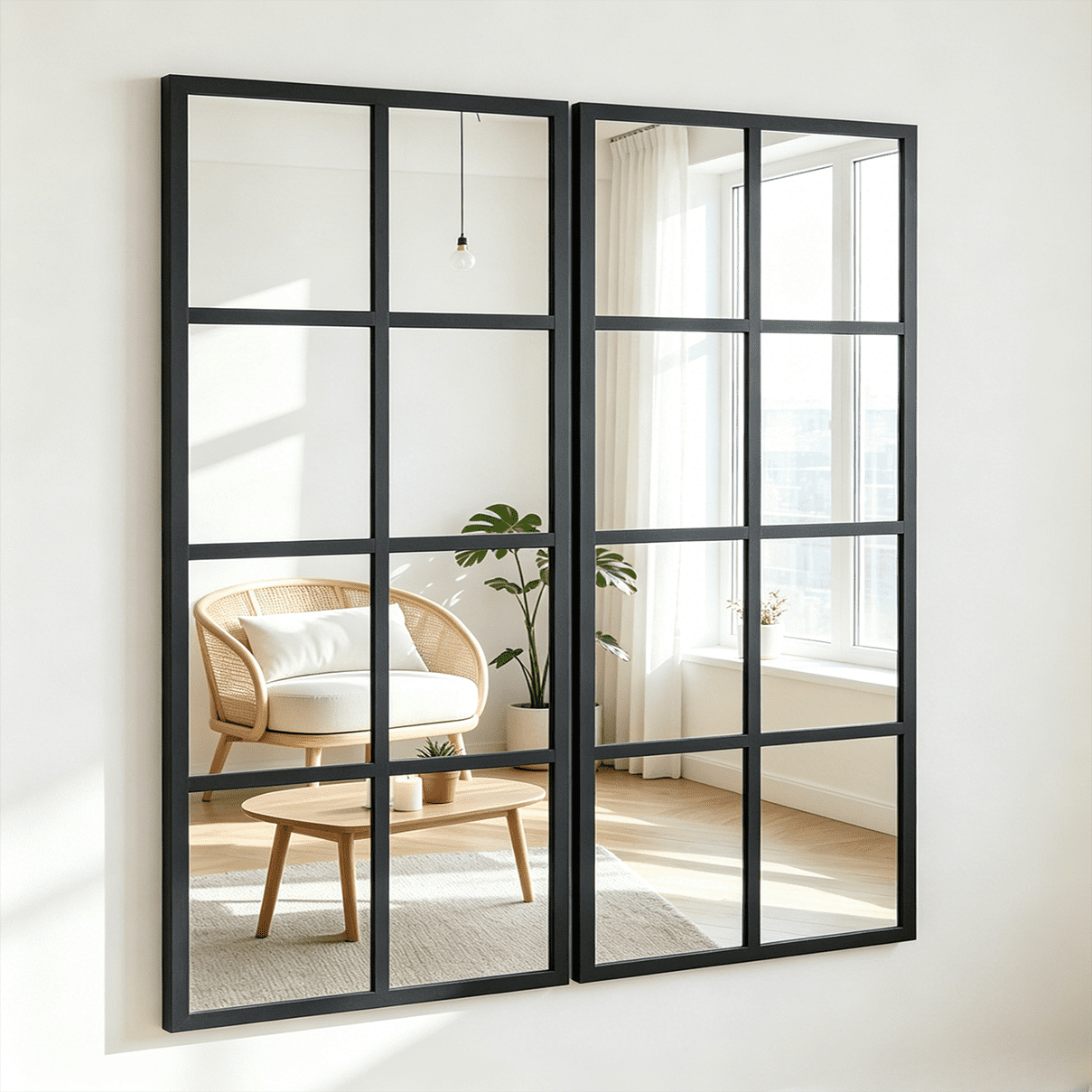 edx Black Windowpane Grid Wall Mirror - Leaning & Hanging Decor for Bedroom, Living Room