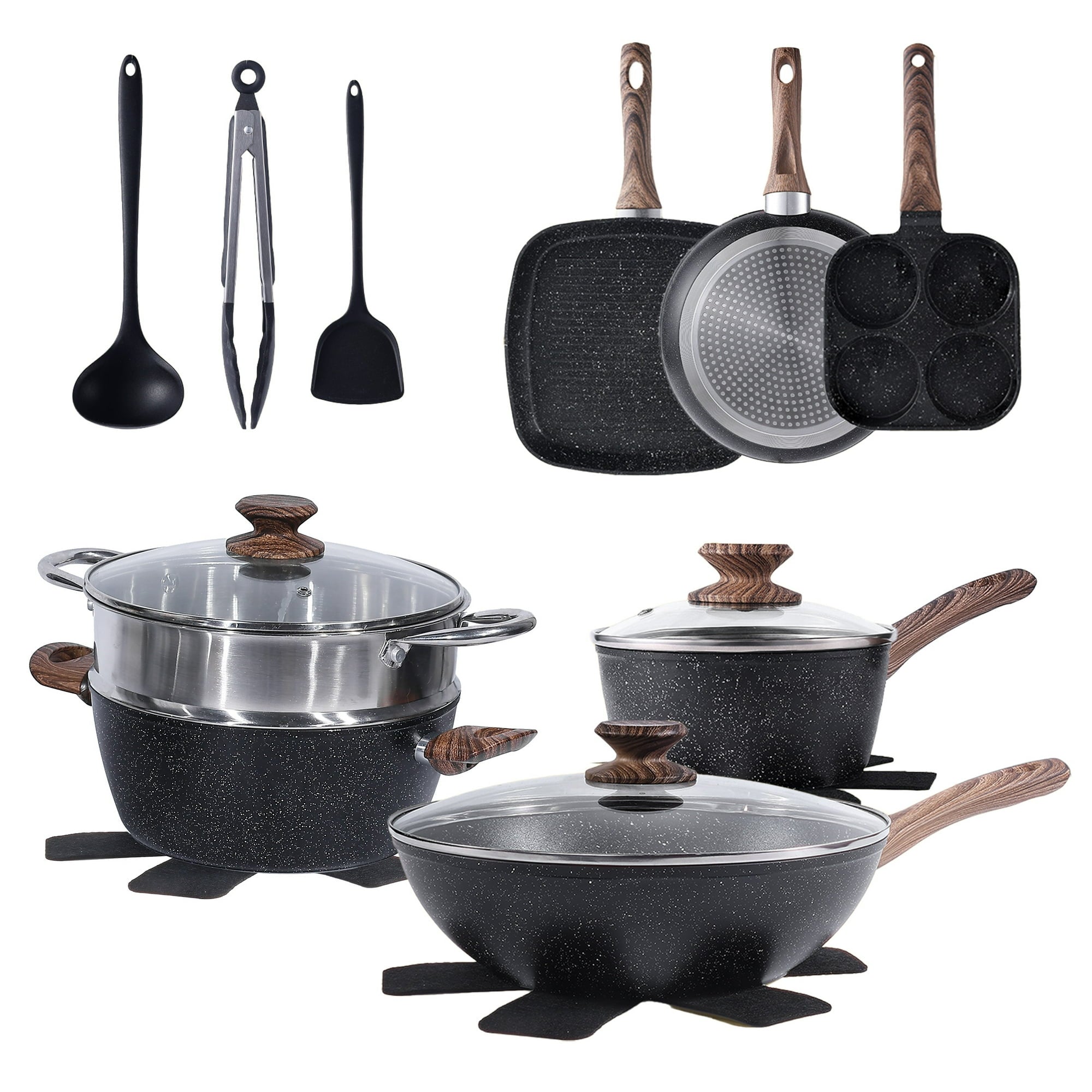 edx 17pcs Non-Stick Cookware Set, Pots and Pans Set with Detachable Handle for Kitchen