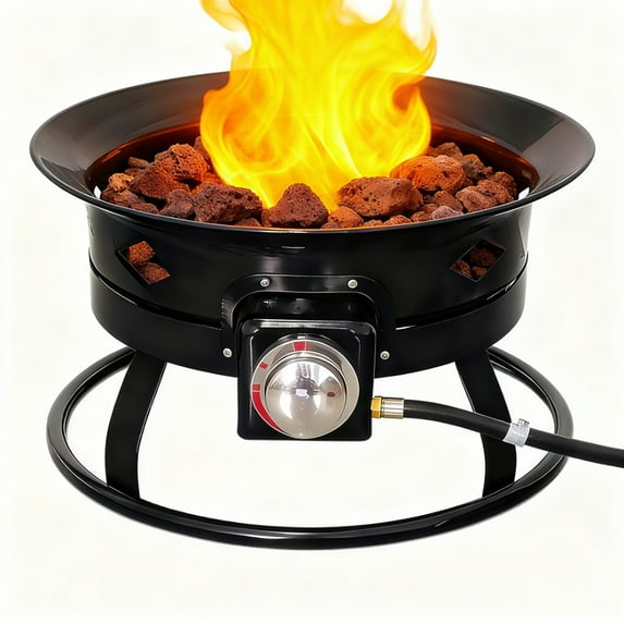 edx 19-inch Portable Propane Fire Pit with Self-Igniter, 58,000 BTU Round Smokeless Outdoor Fire Bowl with Lava Rocks & Fabric Handle, for Camping, Patio, Backyard, RV, Black