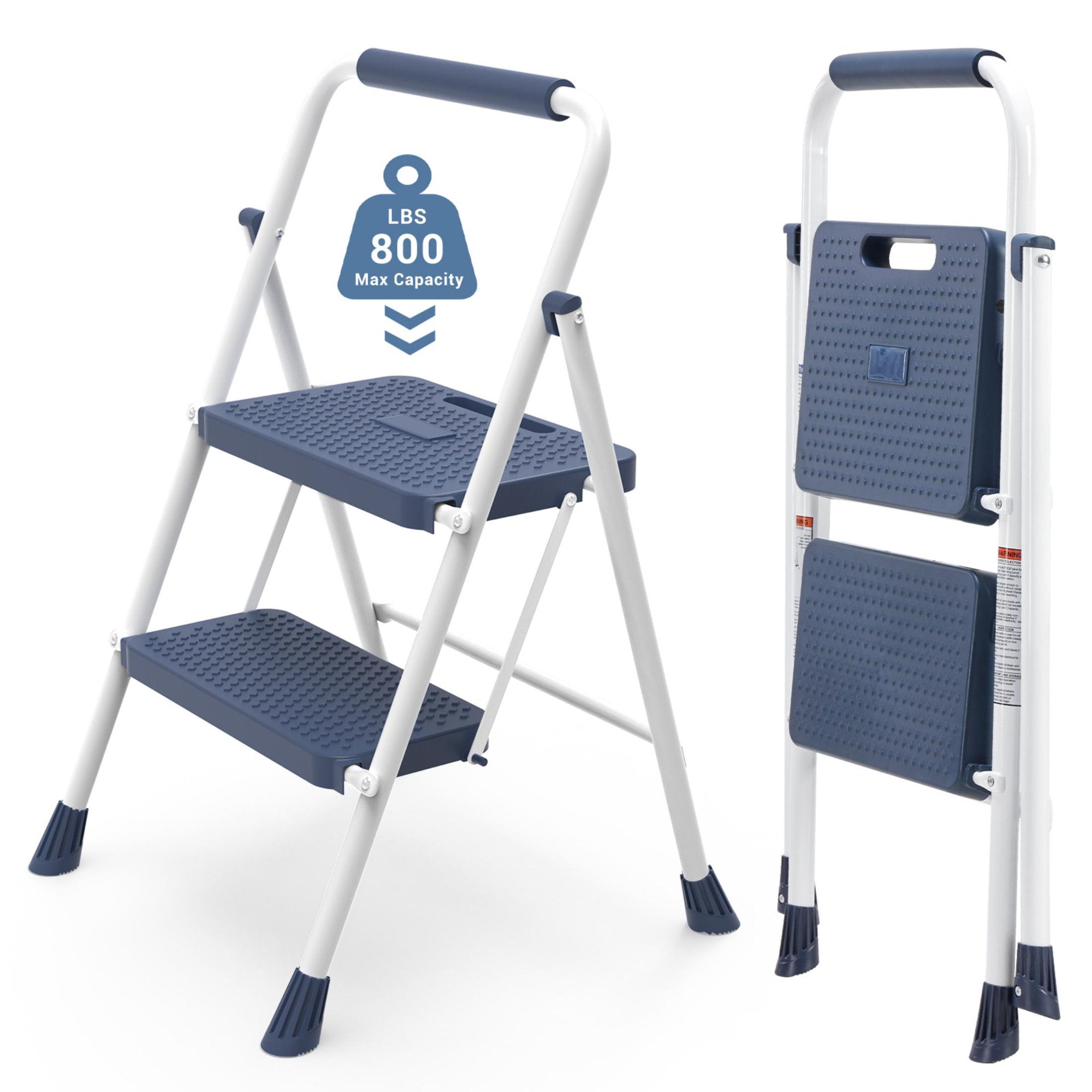 edx 2 Step Ladder, Portable Folding Step Stool with Anti-Slip Pedal & Comfortable Handrail, Lightweight 800Lbs Capacity, Heavy Duty Step Stool for Kitchen, Garage & Outdoor Use,