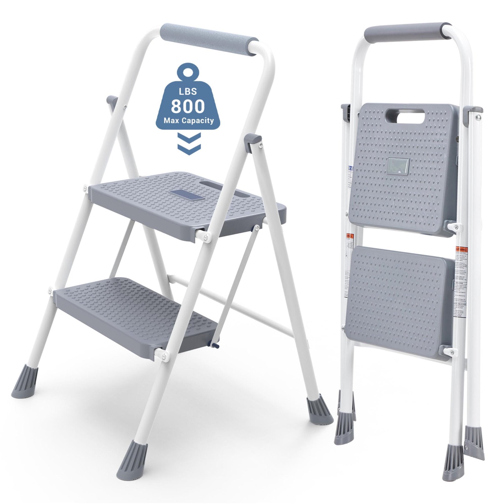 edx 2 Step Ladder, Portable Folding Step Stool with Anti-Slip Pedal & Comfortable Handrail, Lightweight 800Lbs Capacity, Heavy Duty Step Stool for Kitchen, Garage & Outdoor Use,