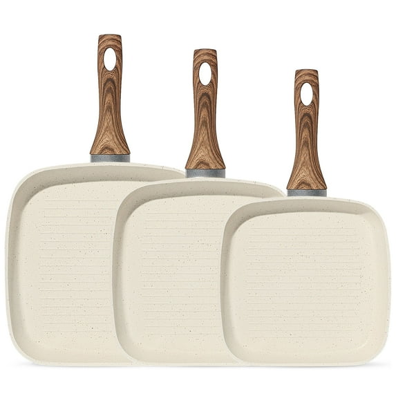 EDX 3 Piece Nonstick Grill Pans, Square Frying Pans Set with Stay Cool Handle ,for Indoor Outdoor RV Camping Cooking