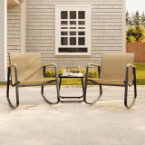 edx 3-Piece Outdoor Rocking Bistro Set with Glass Table Perfect for Poolside, Porch & Lawn, Brown