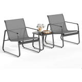 edx 3-Piece Outdoor Rocking Bistro Set with Glass Table Perfect for Poolside, Porch & Lawn, Gray