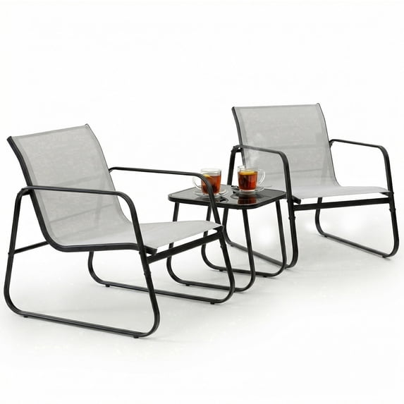 edx 3-Piece Textilene Outdoor Patio Set, Coffee Table & 2 Rocking Chairs