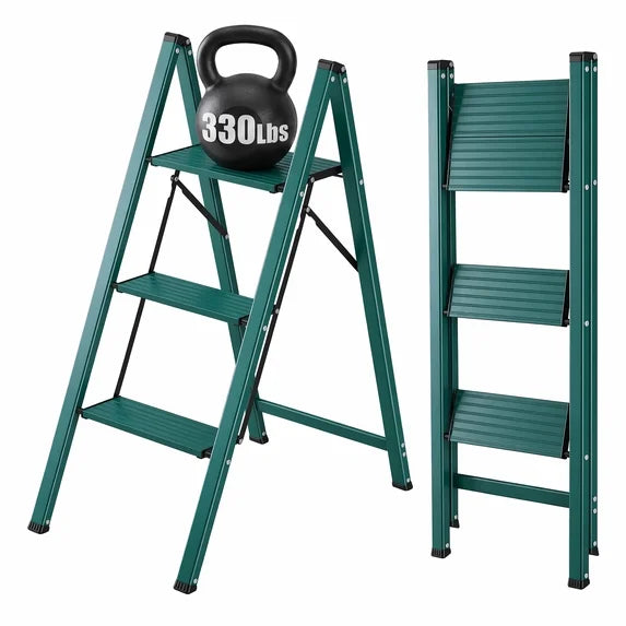edx Step Ladder, Aluminum Lightweight Folding Step Stool with Anti-Slip Wide Pedal, 330Lbs Capacity for Home, Kitchen & Office