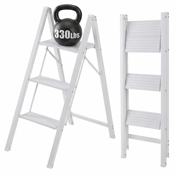 edx Step Ladder, Aluminum Lightweight Folding Step Stool with Anti-Slip Wide Pedal, 330Lbs Capacity for Home, Kitchen & Office