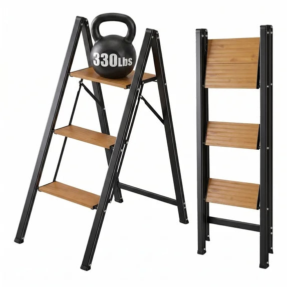 edx Step Ladder, Aluminum Lightweight Folding Step Stool with Anti-Slip Wide Pedal, 330Lbs Capacity for Home, Kitchen & Office