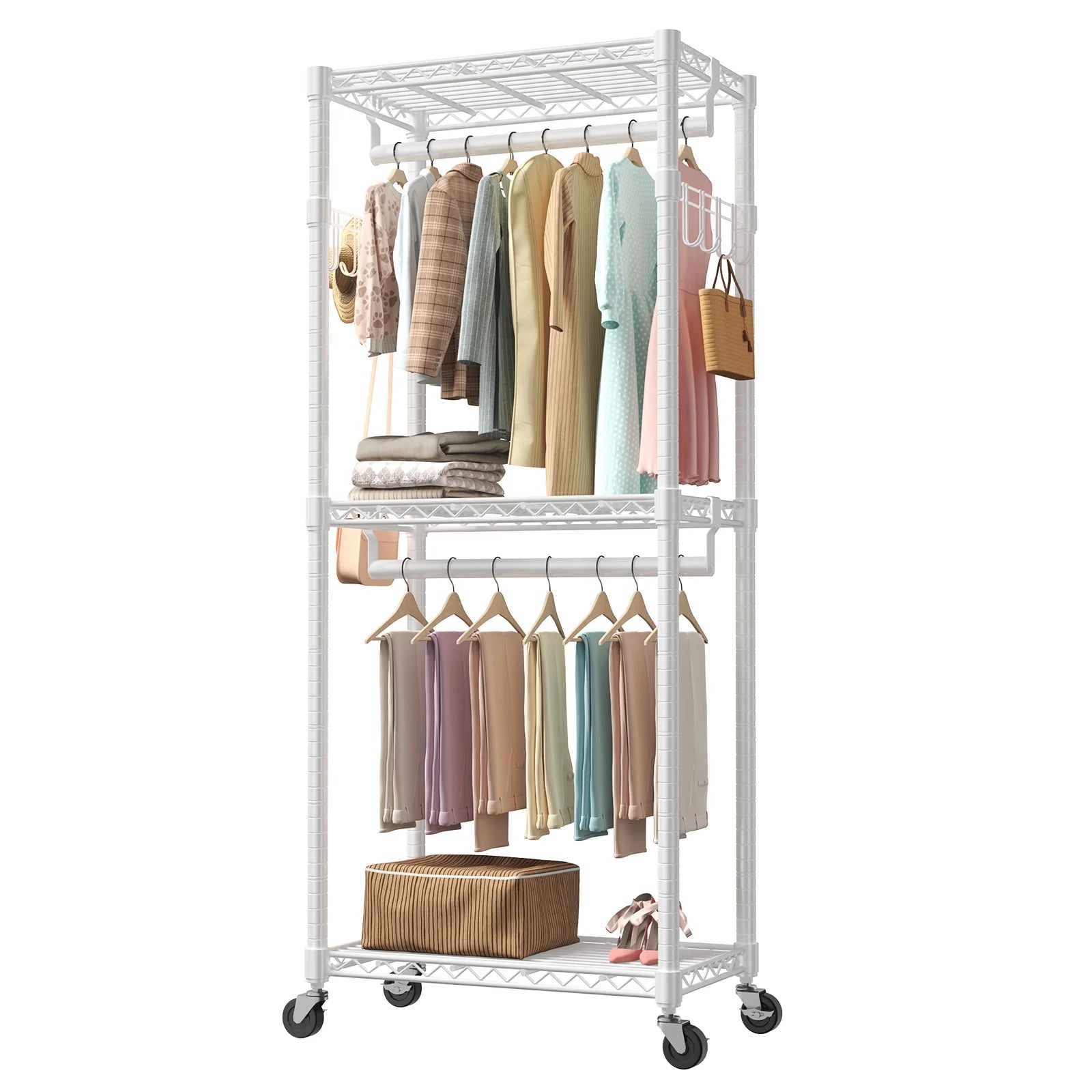 edx 3 Tier Heavy Duty Rolling Garment Rack with Lockable Rollers,Freestanding Clothing Rack
