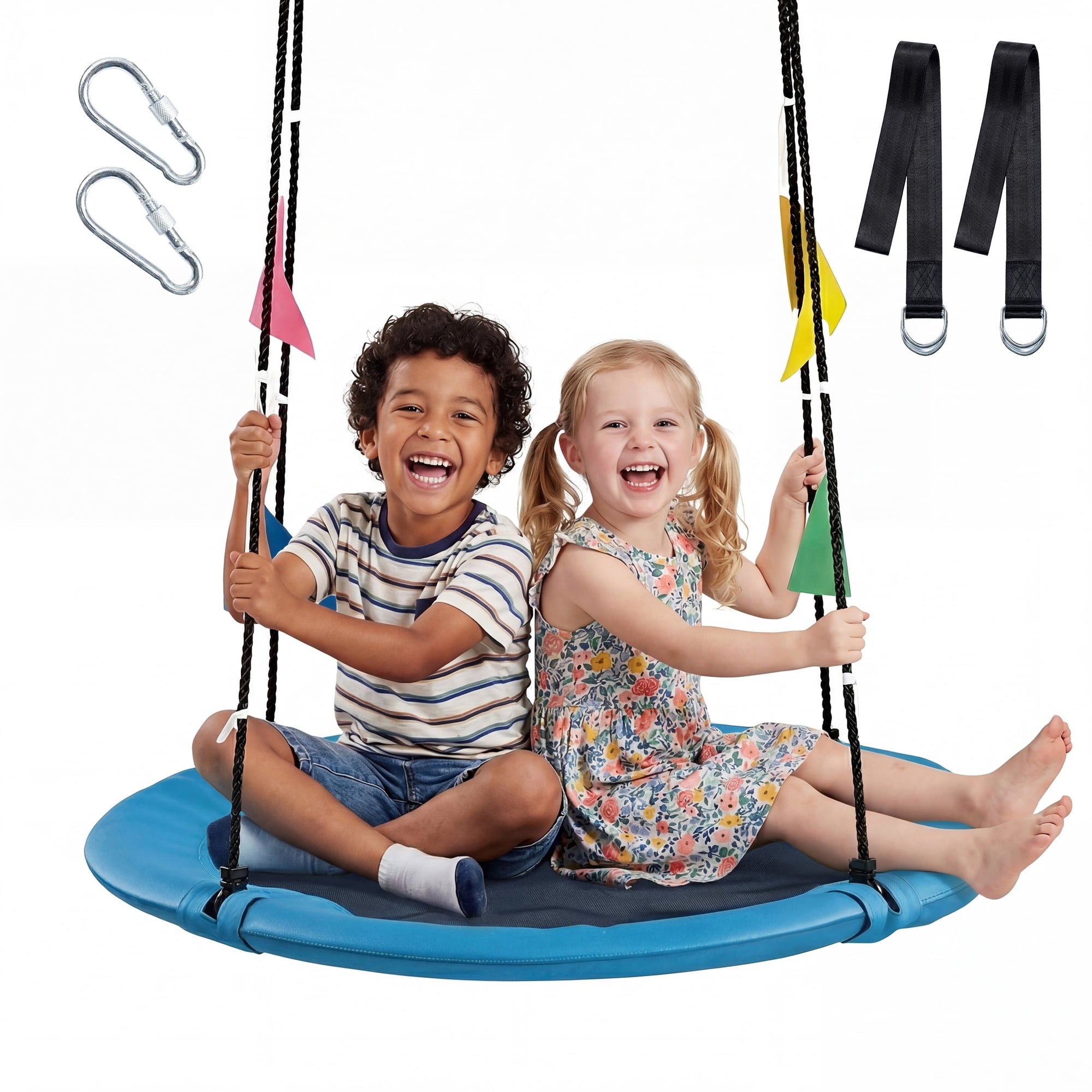 edx 40" Flying Saucer Swing for Kids, 33"-63" Adjustable Height Tree Swing with 4 Detachable Velcro Flags, Outdoor Swing Sets for Backyard