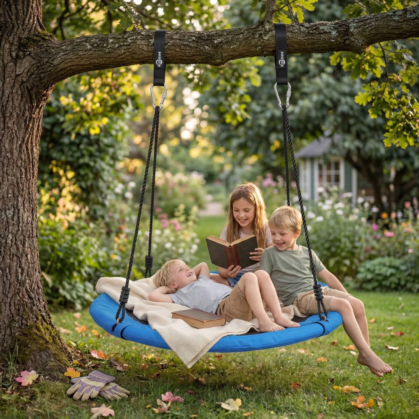 edx 40" Flying Saucer Swing for Kids, 33"-63" Adjustable Height Tree Swing with 4 Detachable Velcro Flags, Outdoor Swing Sets for Backyard