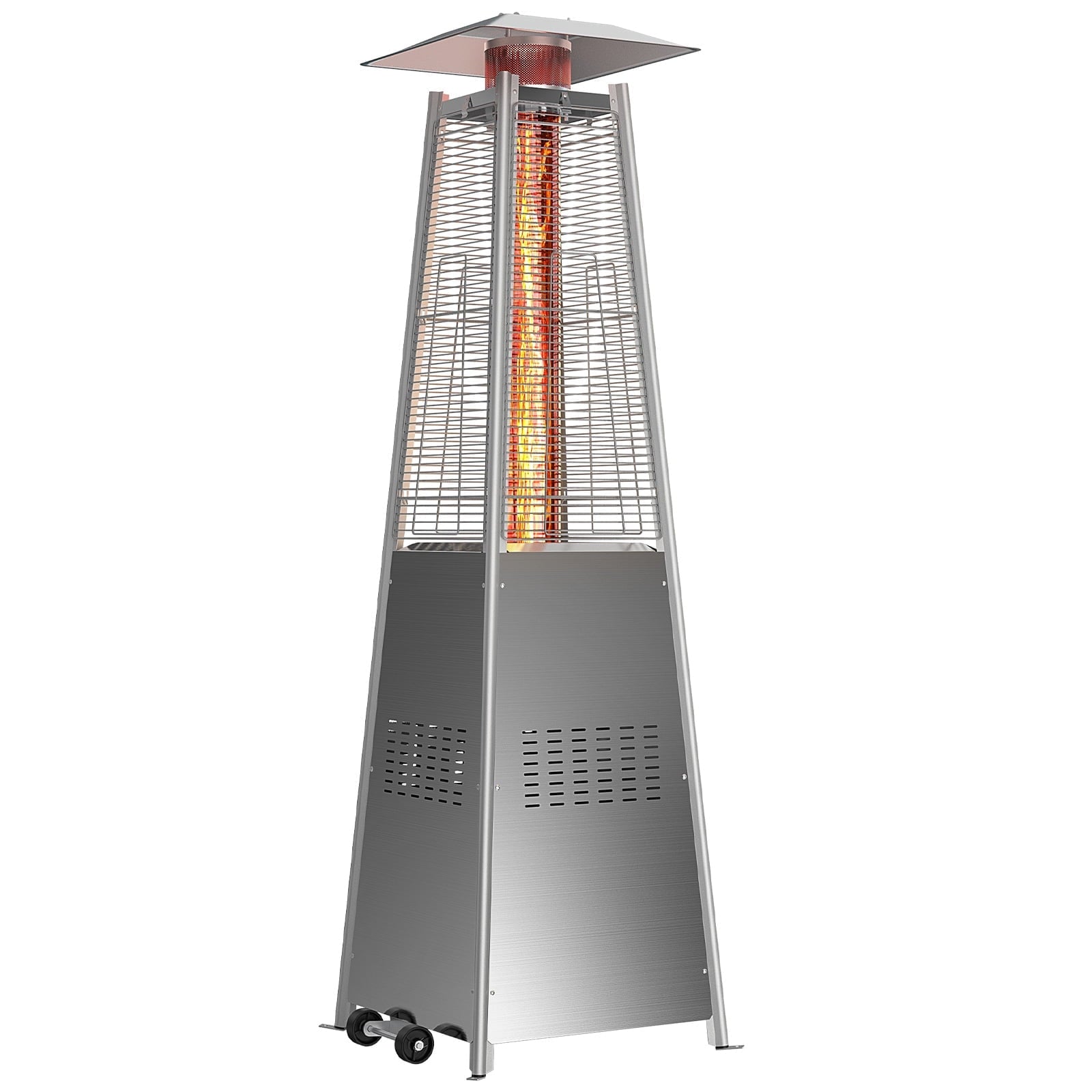 edx 42000 BTU Outdoor Propane Patio Heater Tower with Wheels, Stainless Steel