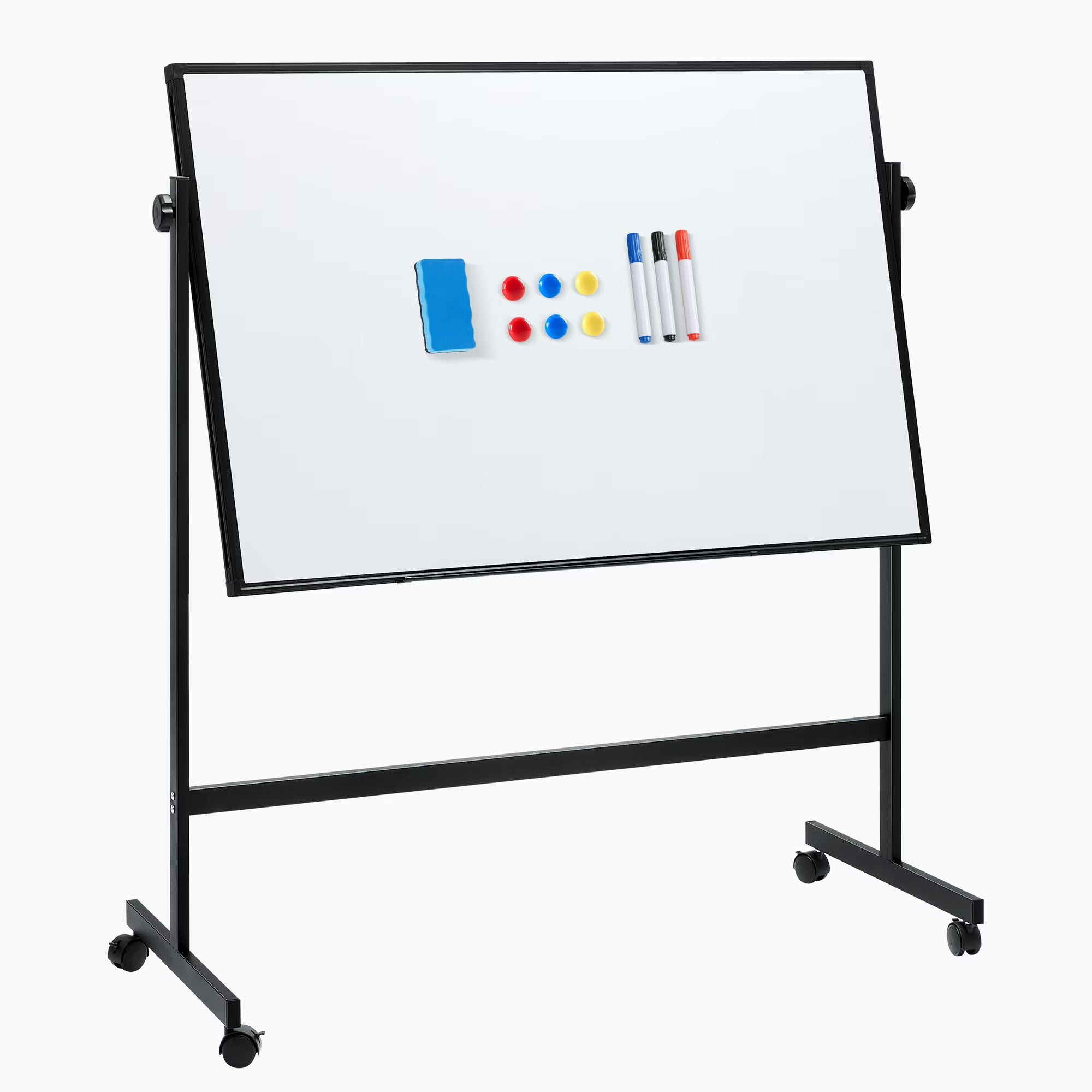 edx 46x32 Mobile Magnetic Whiteboard with Aluminum Stand & Wheels for Home Office, Classroom