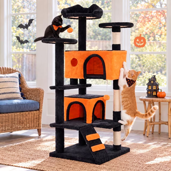 edx Christmas Multi‑Level Cat Tree, Cat Tower with Natural Sisal Scratching Posts, 4 Spacious Tiers & Hanging Toy for 1‑2 Cats & Active Cats