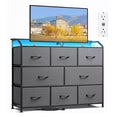 edx 8-Fabric-Drawers Dresser, Multifunctional and Removable TV Stand and Storage Cabinet, Lighting Adjustment with Multi-Interface Storage Furniture for Bedroom, Living Room, Office, Hallway