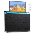 edx 8-Fabric-Drawers Dresser, Multifunctional and Removable TV Stand and Storage Cabinet, Lighting Adjustment with Multi-Interface Storage Furniture for Bedroom, Living Room, Office, Hallway