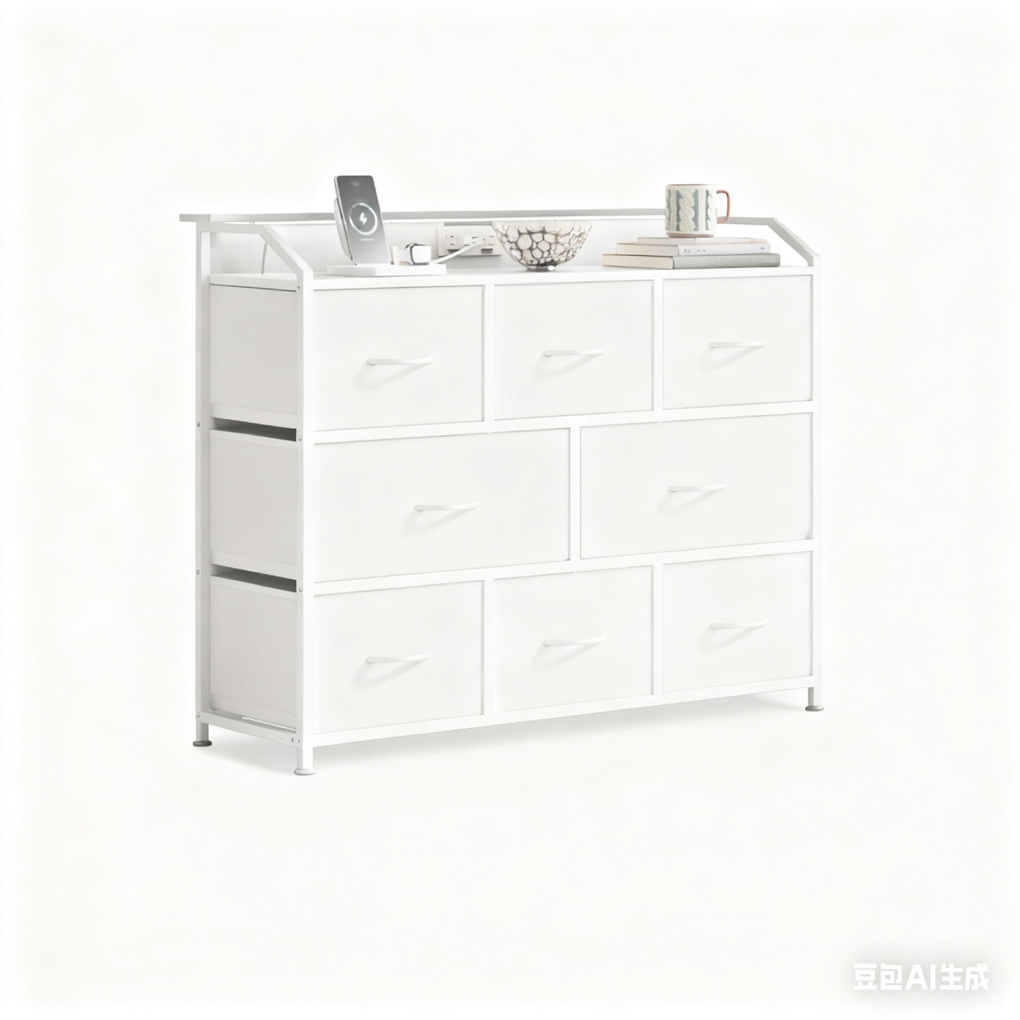 edx 8-Fabric-Drawers Dresser, Multifunctional and Removable TV Stand and Storage Cabinet, Lighting Adjustment with Multi-Interface Storage Furniture for Bedroom, Living Room, Office, Hallway