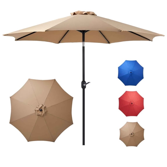 edx 9-FT Outdoor Patio Umbrella with Push Button Tilt and Crank, Patio Table Market Umbrella with 8 Sturdy Ribs UV Protection Waterproof for Garden, Deck, Backyard, Pool