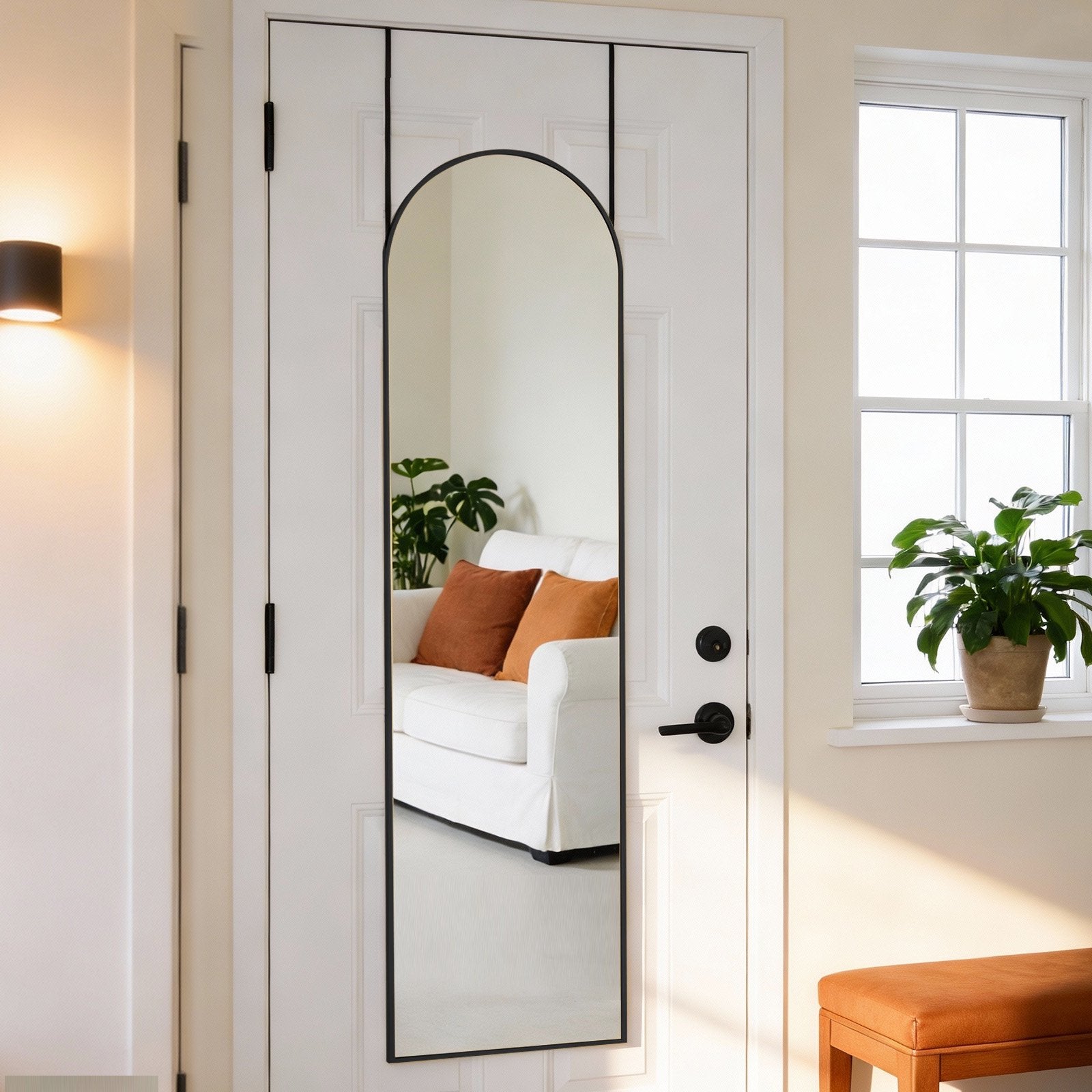 JIOABL 47x14 Door Hanging Mirror Rectangle(Arched) Full Body Length, Wall Mounted Aluminum Alloy Frame Dressing Make-up Mirror, Space-Saving for Entryway Bedroom Bathroom Living Room