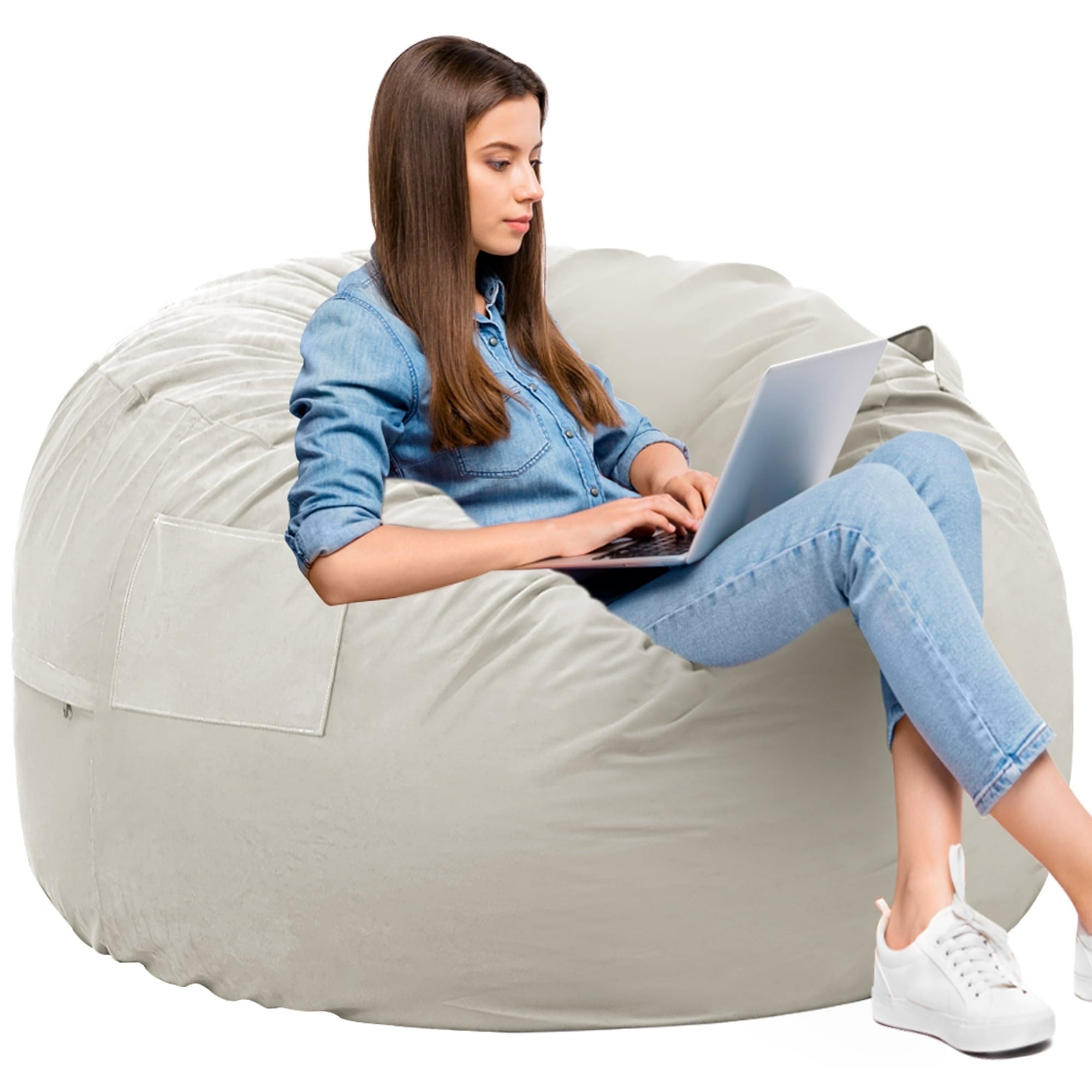 edx Bean Bag Sofa Chair, Removable and Washable Matte Velvet Fabric Cover, Memory Foam Filling for Adults for Home