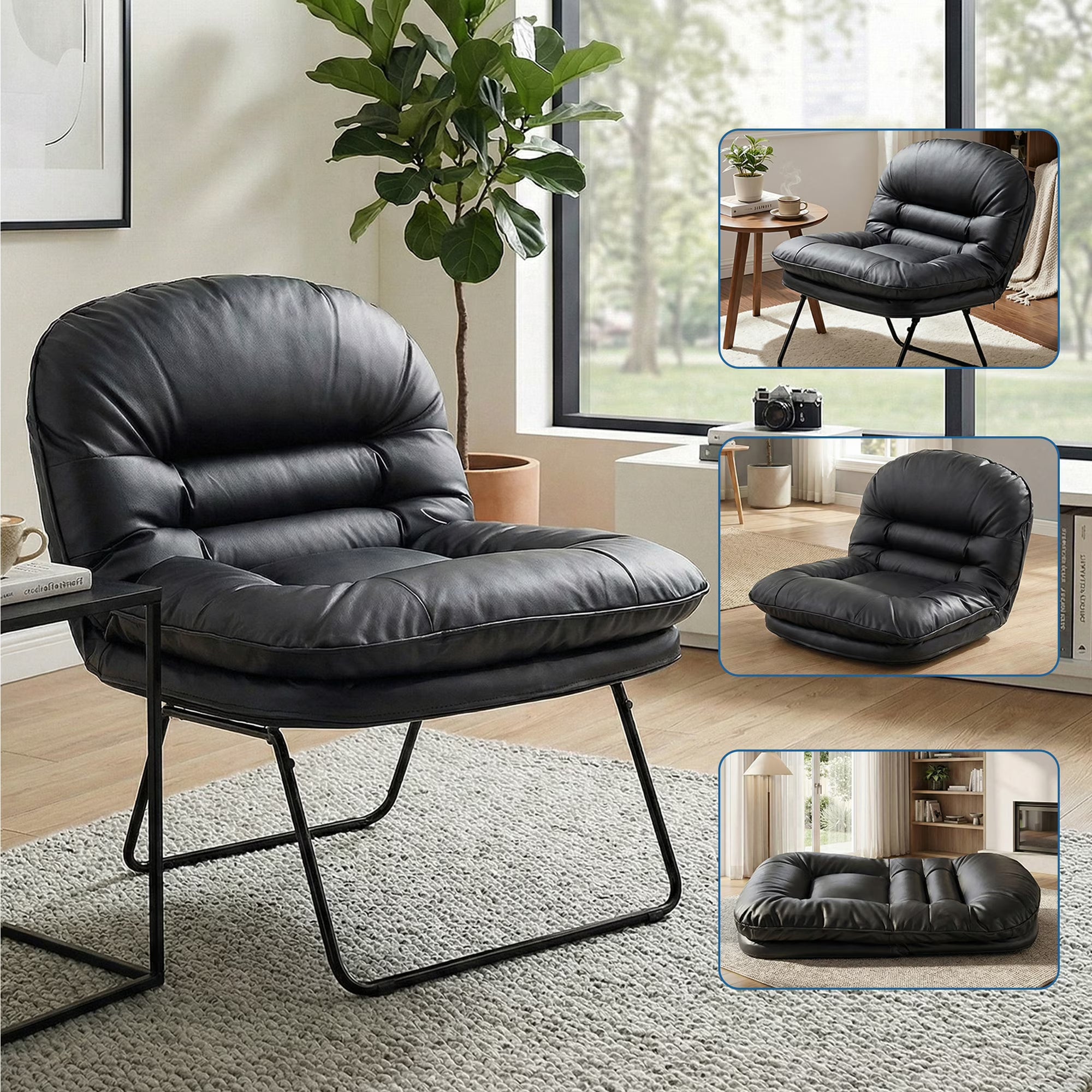 edx 3-in-1 Folding Chair/Office Chair/Comfy Saucer Chair, Small Sofa Chair with Backrest, Suitable for Bedroom/Dorm/Gaming Foldable Padded Chair