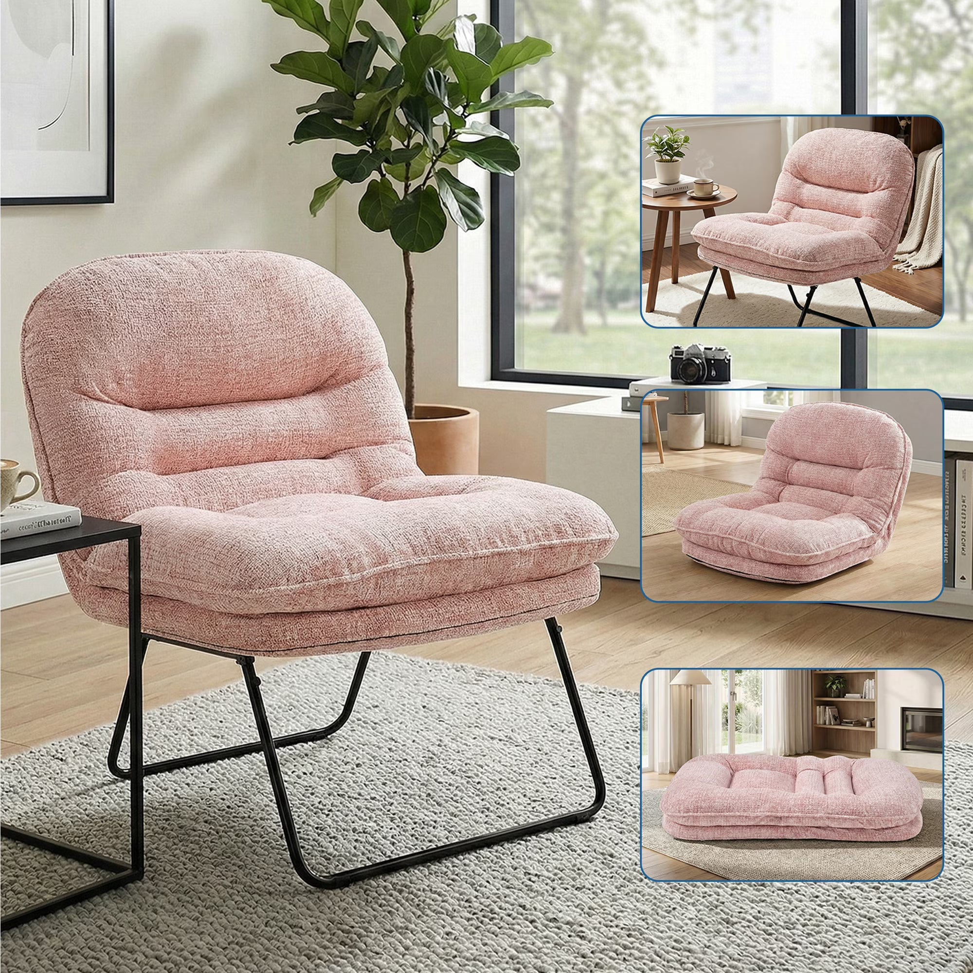 edx 3-in-1 Folding Chair/Office Chair/Comfy Saucer Chair, Small Sofa Chair with Backrest, Suitable for Bedroom/Dorm/Gaming Foldable Padded Chair