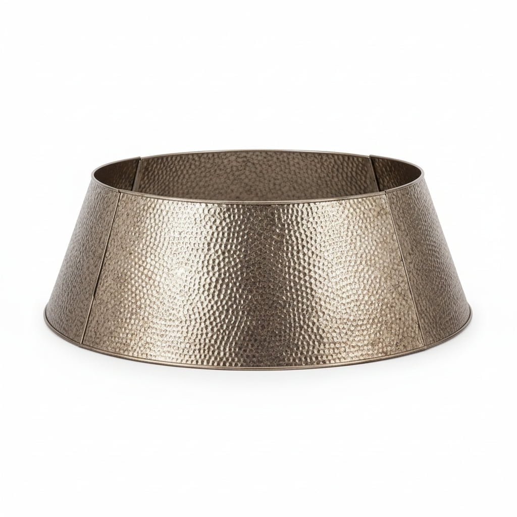 EDX 4-Piece Christmas Tree Collar, Hammered Metal Holiday Skirt with Waterproof Coating, Pet-Safe Tree Base Cover for Indoor Home Decor