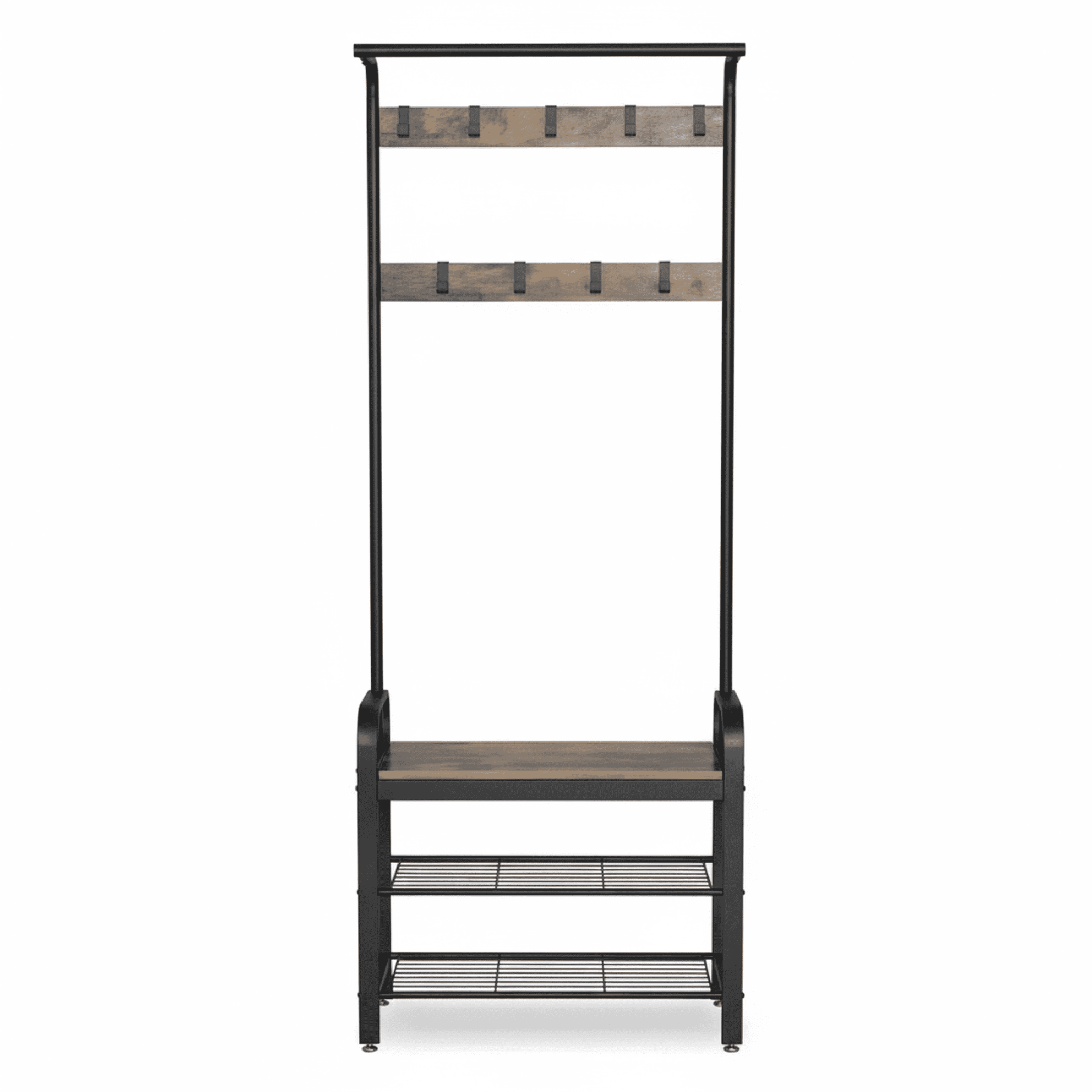 edx Coat Rack, 4-in-1 Shoe & Hat Rack with Shoe Bench, Includes 10 Removable Hooks & Hanging Rod