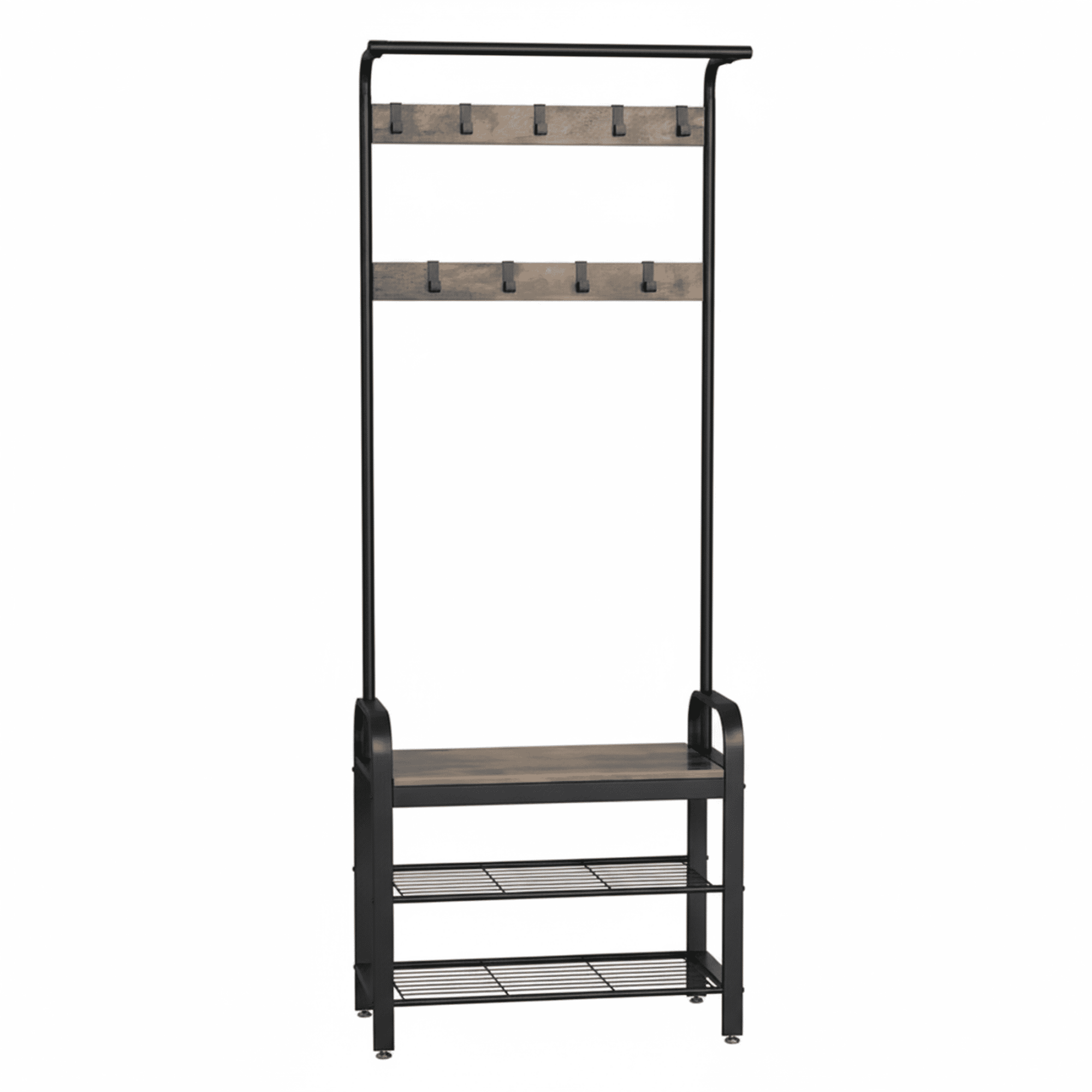 edx Coat Rack, 4-in-1 Shoe & Hat Rack with Shoe Bench, Includes 10 Removable Hooks & Hanging Rod