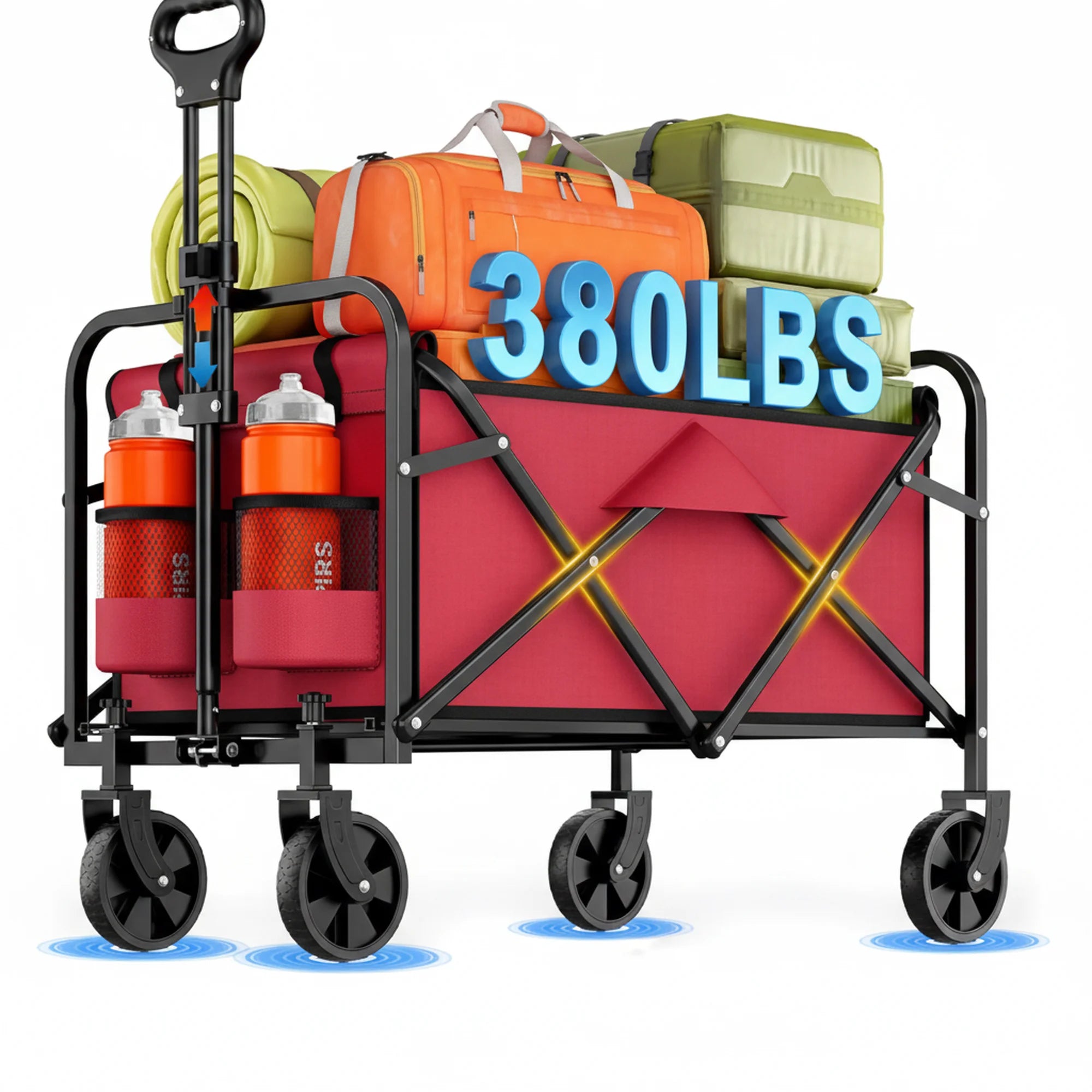 edx Collapsible Folding Wagon, Heavy Large Capacity Garden Wagon, Big Bucket Beach Cart with Multi-Terrain Brake Wheels for Outdoor Camping, Shopping