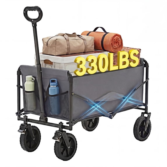 edx Collapsible Wagon Cart, Portable Folding Wagon for Outdoor Camping, Shopping