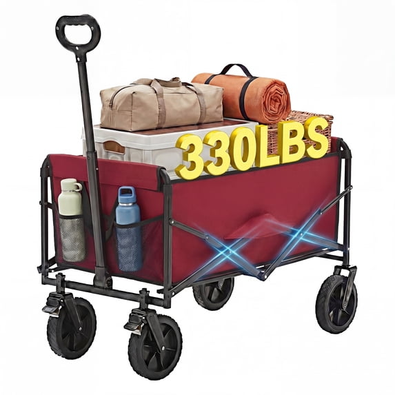 edx Collapsible Wagon Cart, Portable Folding Wagon for Outdoor Camping, Shopping