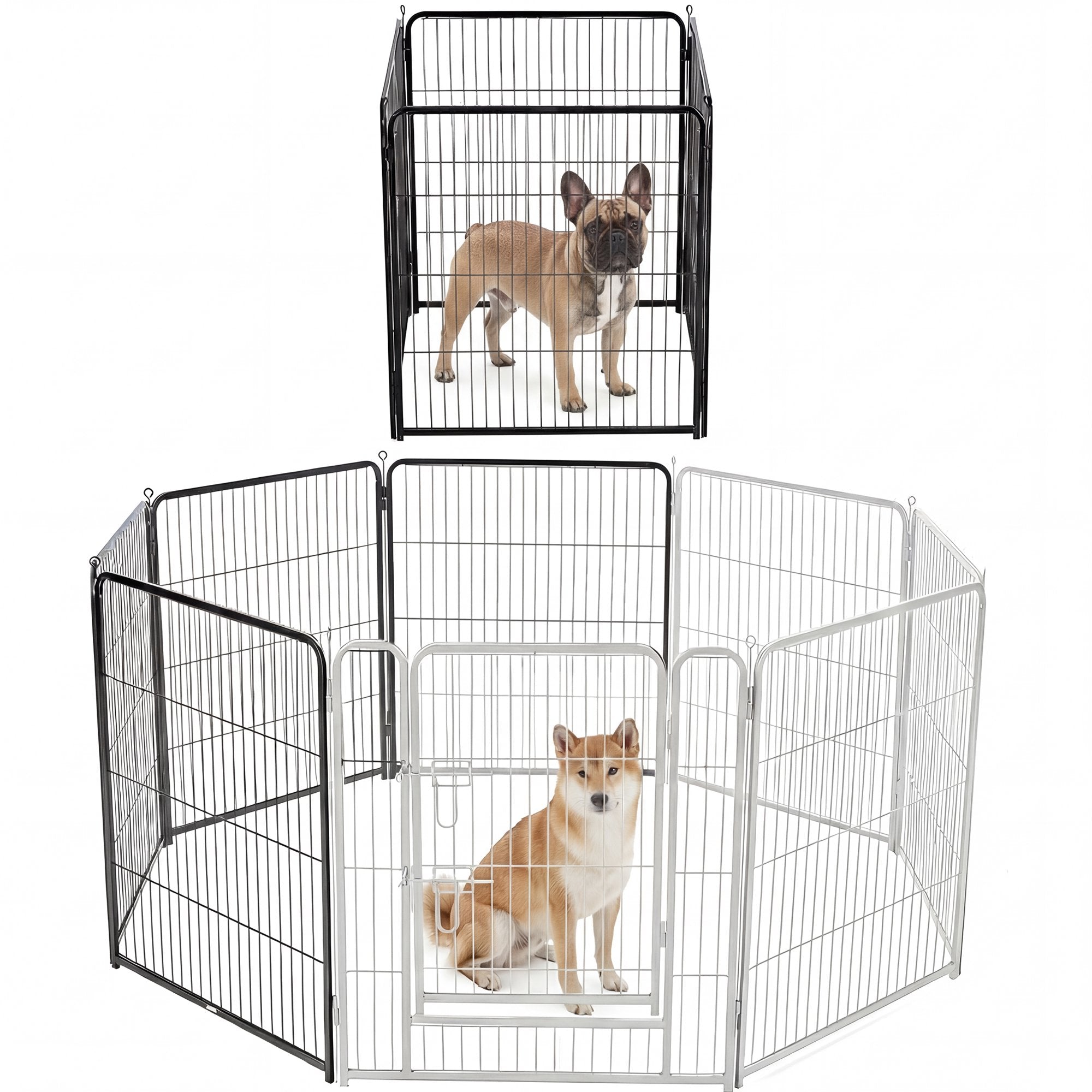 edx Dog Playpen, Foldable Heavy Duty Metal Puppy Exercise Pen with Doors Indoor Outdoor