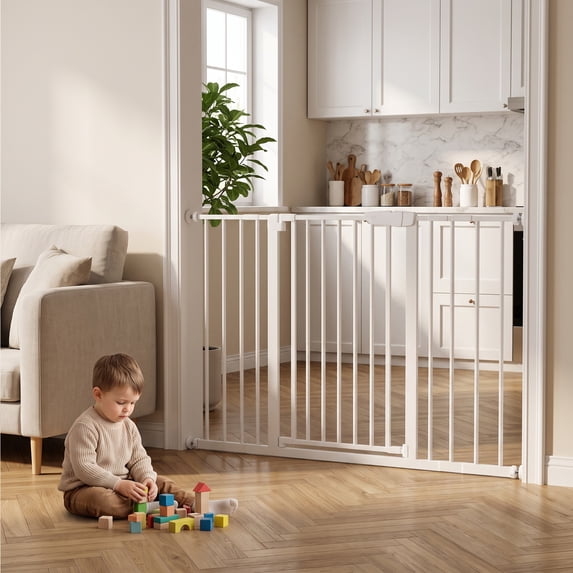edx Walk-Thru Pet Gate for Doorways and Stairs, Adjustable Auto-Close Metal Dog Gate, Pressure or Hardware Mount Options for Indoor Openings