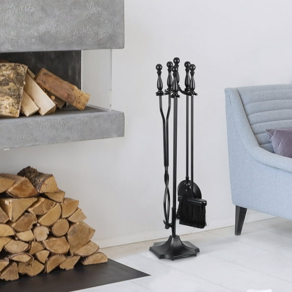 edx Fireplace Tool Set, 5 Pieces Iron 31" Fire Tools with Stand, Brush, Shovel, Poker, Tong, Heavy-Duty for Indoor Outdoor Fireplace Accessories Set