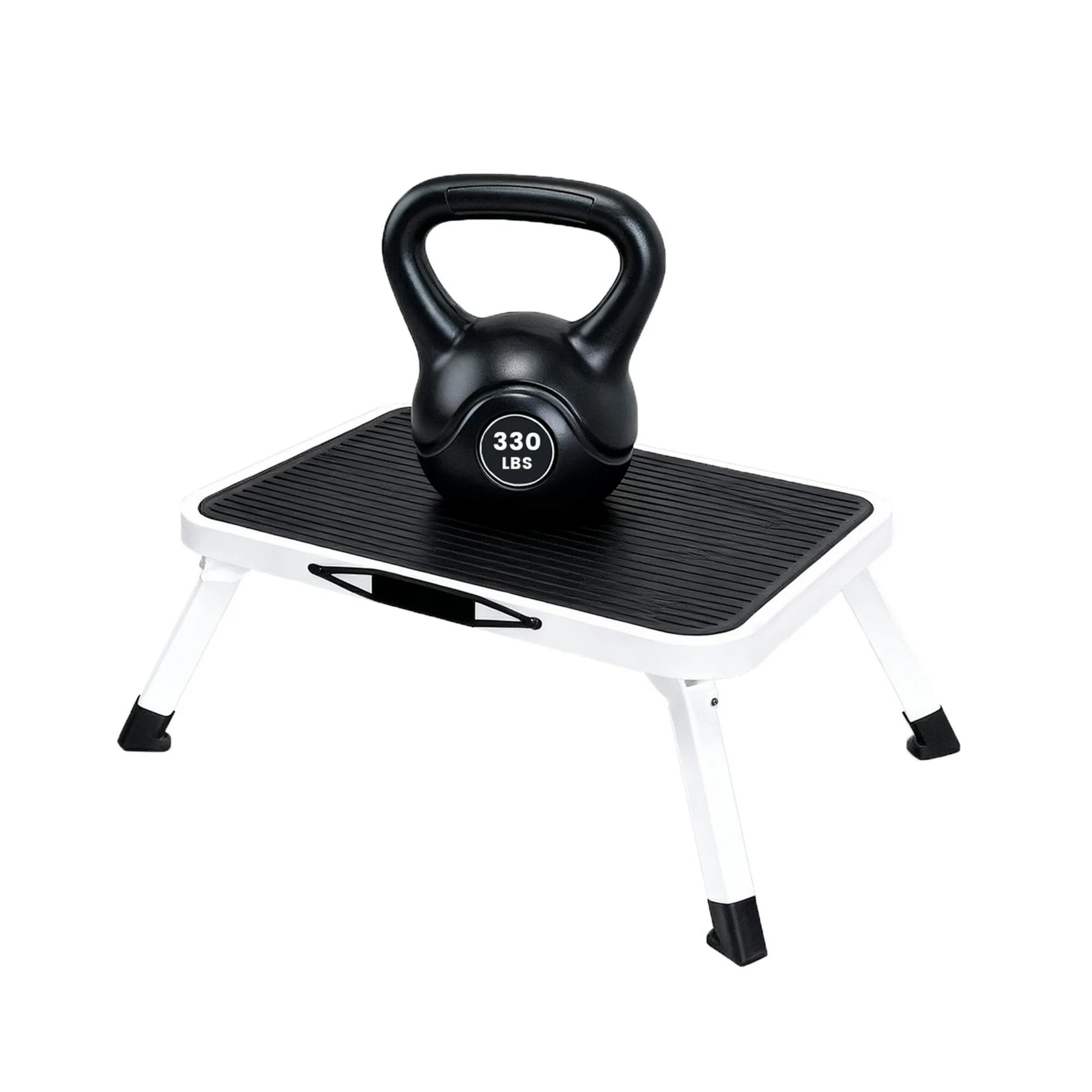 edx Foldable Step Stool with Non-Slip Platform & Carrying Handle, 1-Step Ladder with Rubber Feet, 330Lbs Capacity Sturdy Metal Foldable Stool, For RV, Truck, Home Kitchen, Indoor & Outdoor Use