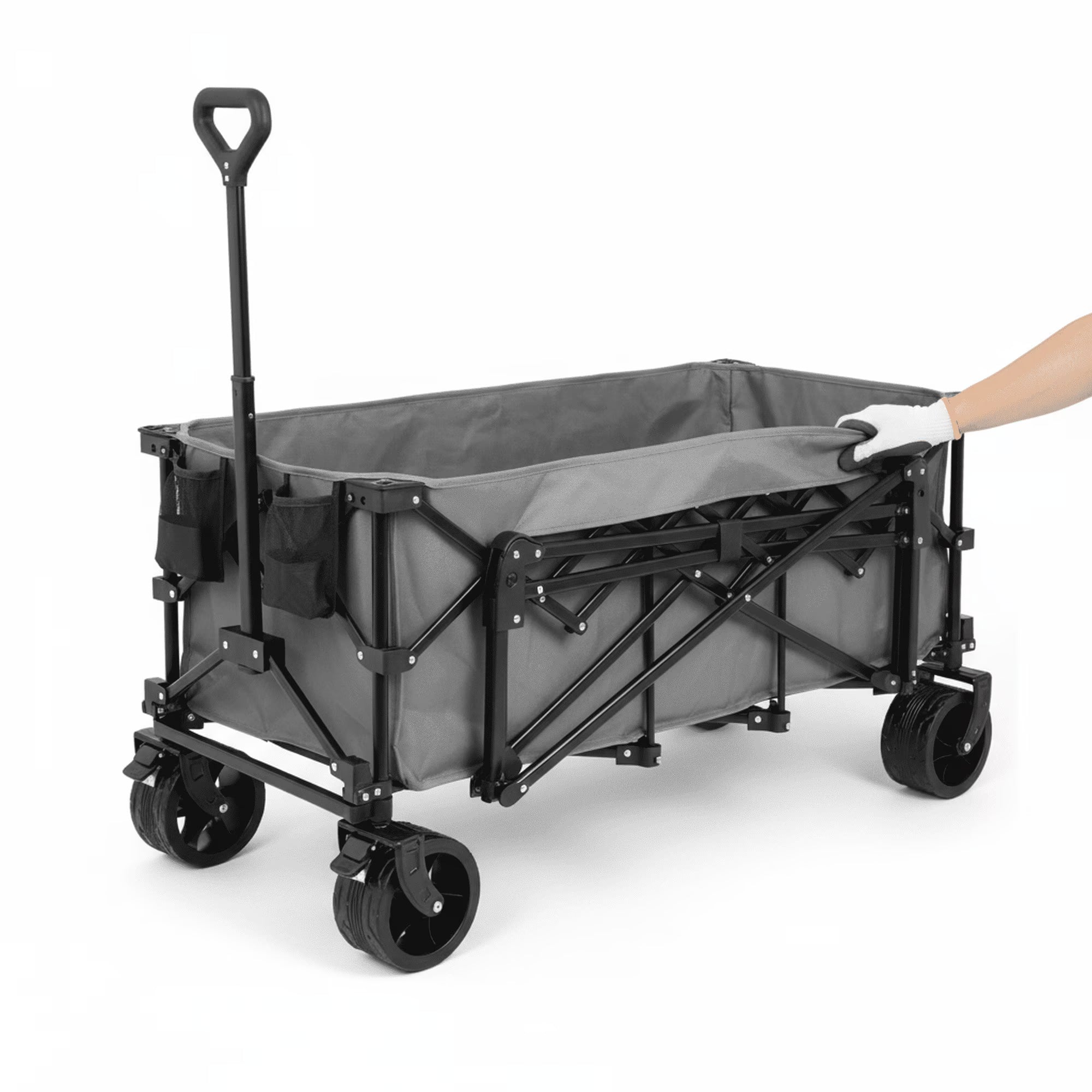 edx 440lbs Collapsible Folding Wagon Cart with Heavy Duty Steel Frame, Large Capacity Garden Wagon, All-Terrain Wheels for Camping, Sports, Shopping