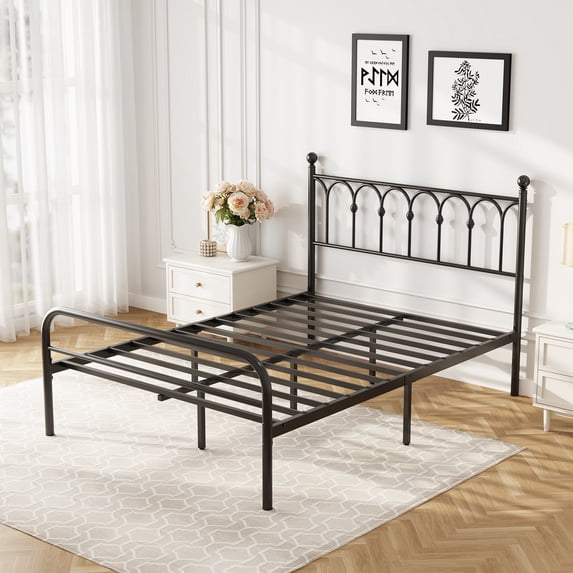 edx Size Classic Metal Platform Bed Frame with Headboard, Heavy-Duty Steel, Under-Bed Storage, No Box Spring Needed