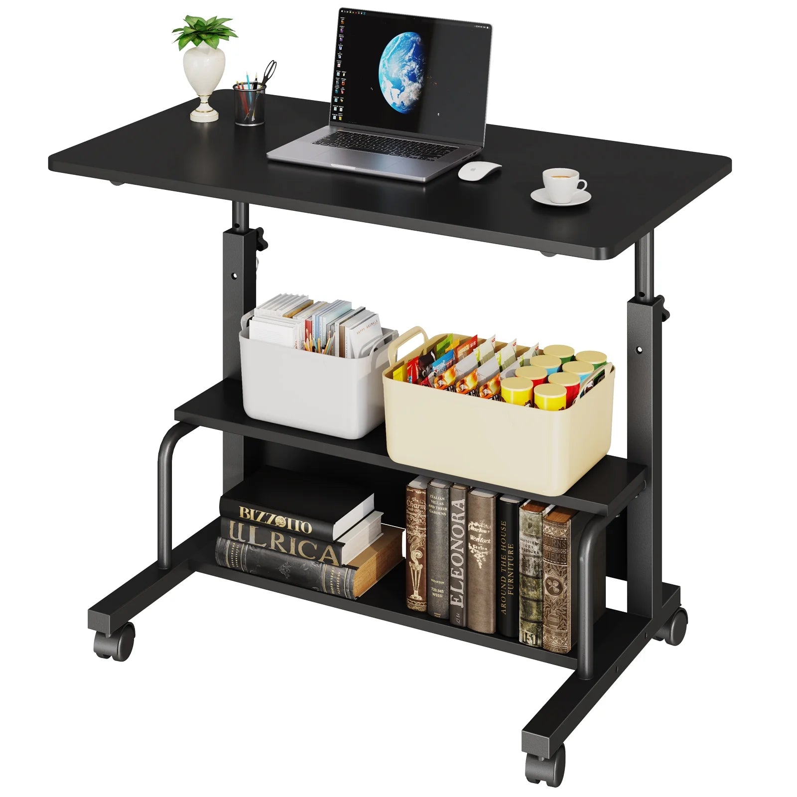 edx Height Adjustable Desk Small Standing Desk Home Office Desks for Small Spaces Mobile Rolling Computer Desk on Wheels, Portable Desks Study Table for Bedrooms office