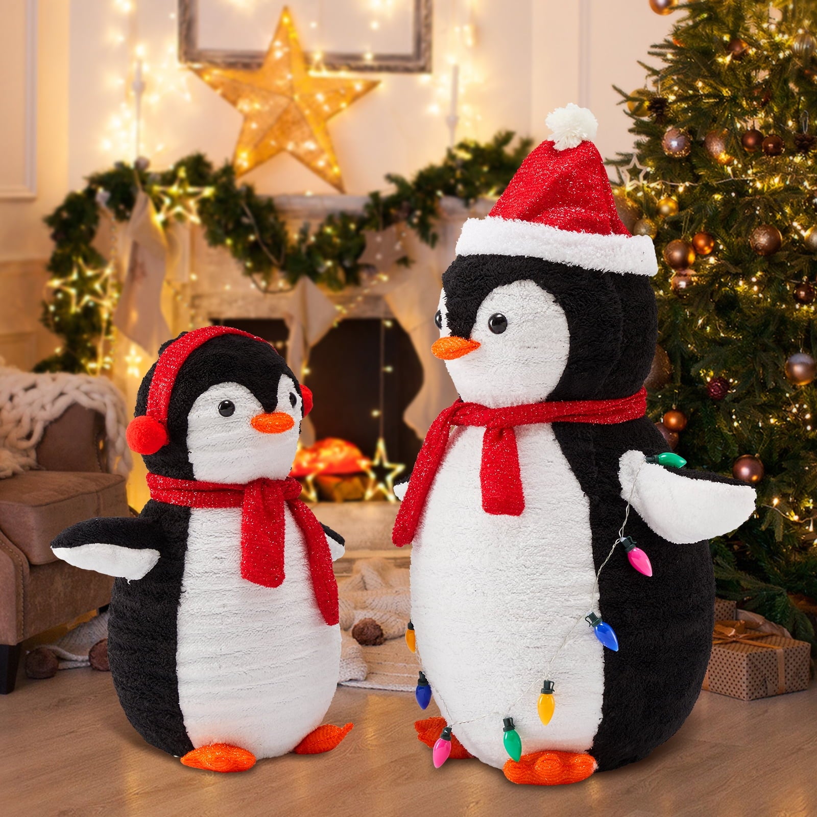 edx Lighted Penguin Family 2-Piece Set, Collapsible Christmas Decor with 150 LED Lights, Indoor Outdoor Ornament for Yard, Lawn, Patio