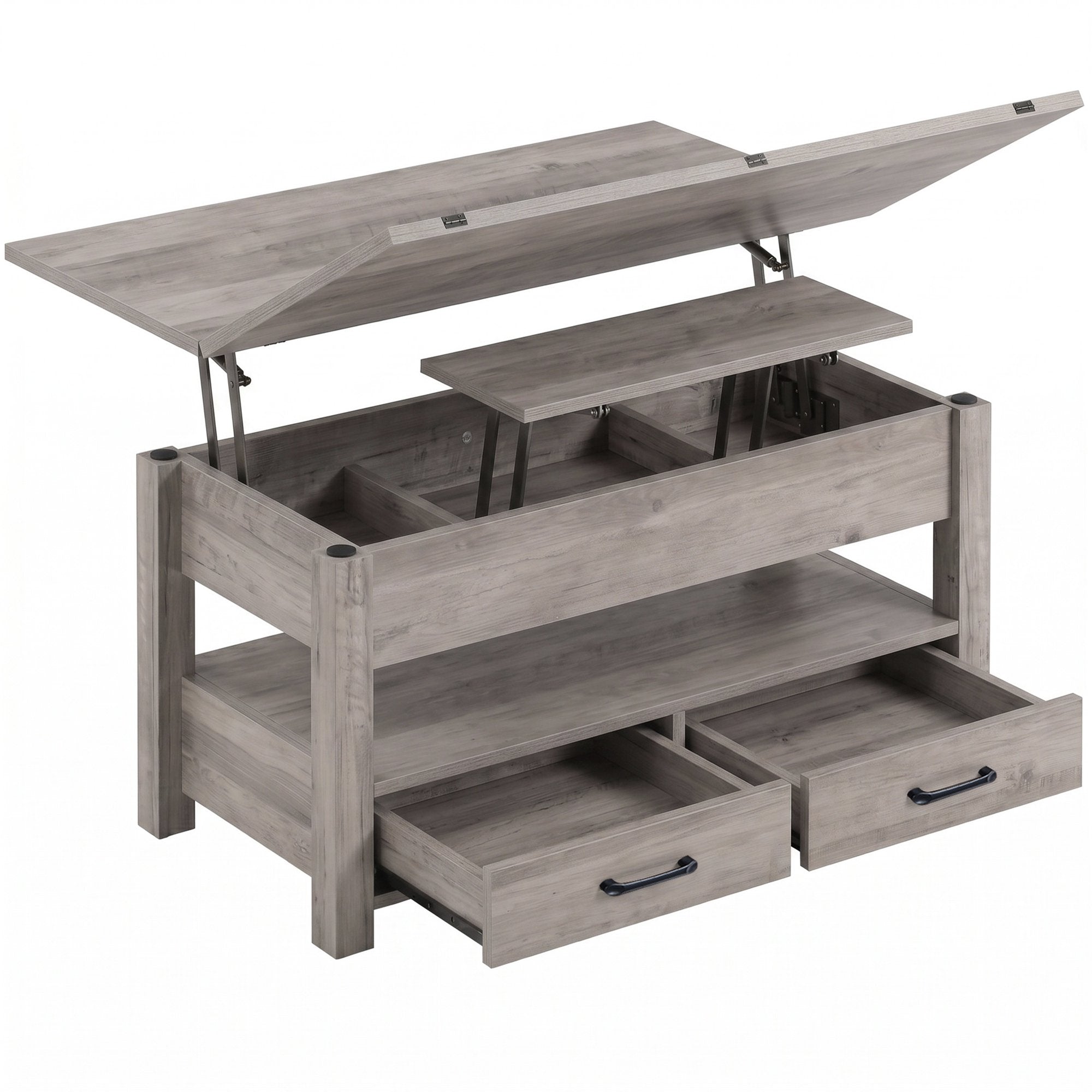 edx Multi-Function Convertible Coffee Table with 2 Drawers and Ample Hidden Compartment, Adjustable Lift Top Converts to Dining Table, Farmhouse Table for Living Room Home Office