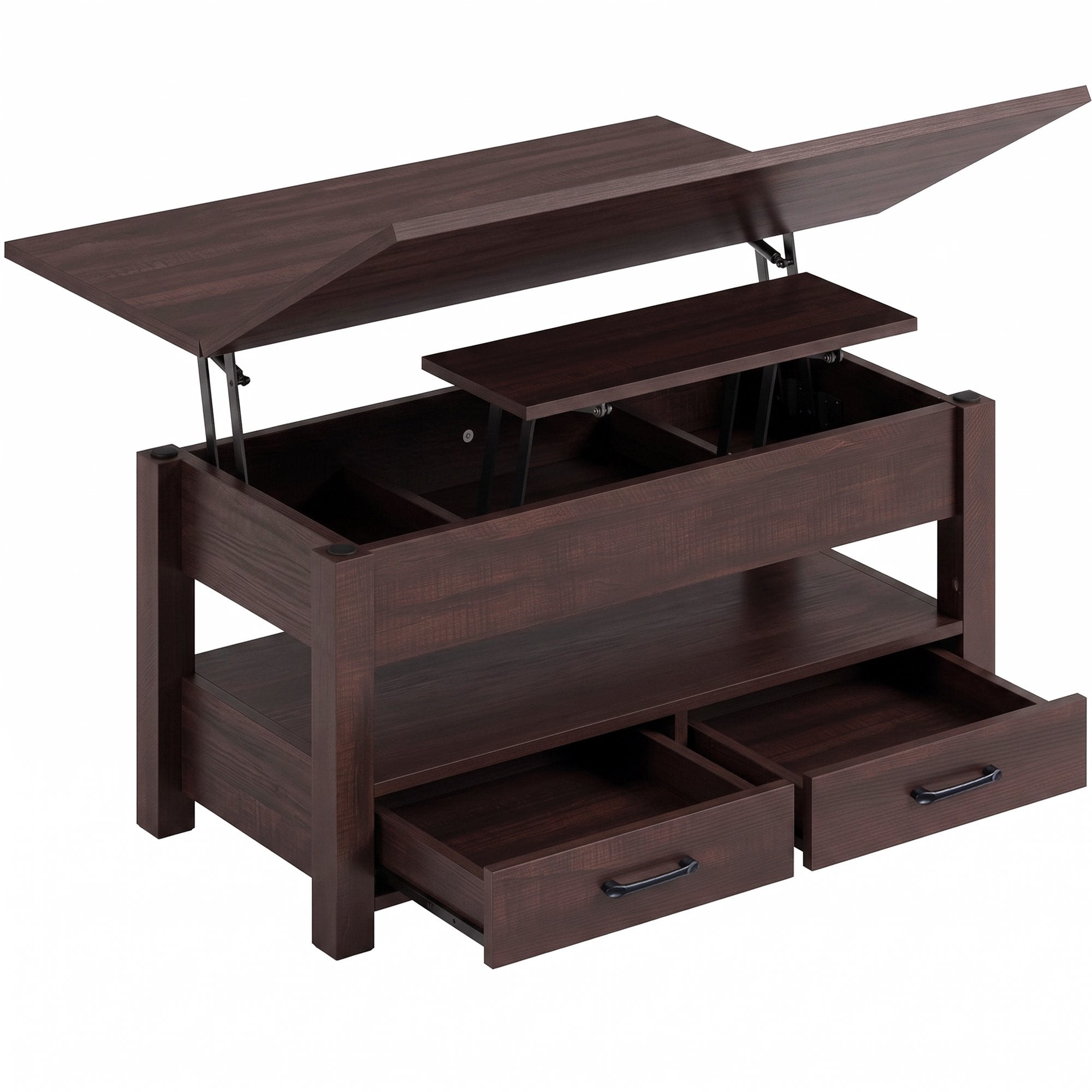 edx Multi-Function Convertible Coffee Table with 2 Drawers and Ample Hidden Compartment, Adjustable Lift Top Converts to Dining Table, Farmhouse Table for Living Room Home Office