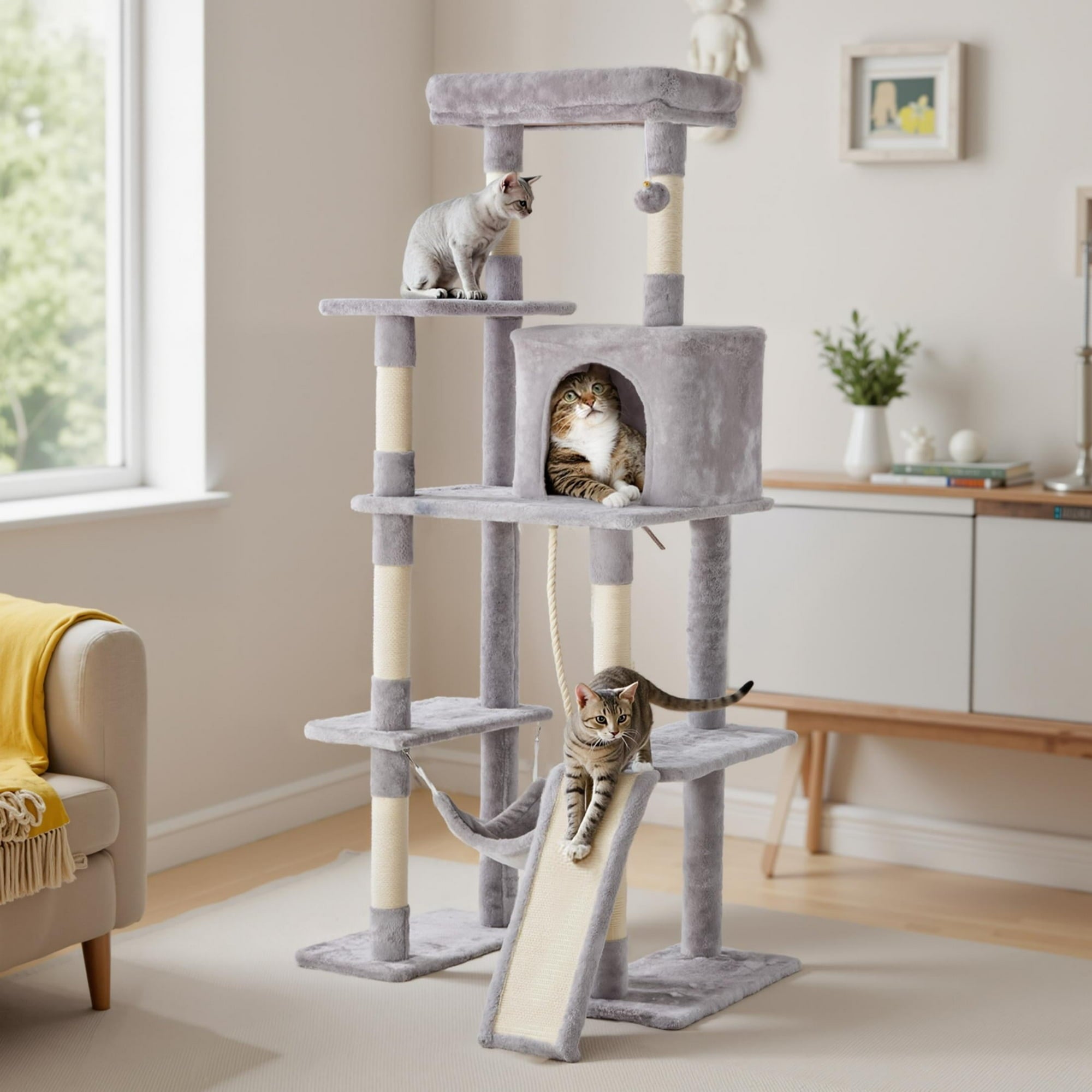 edx Cat Tree Tower for Indoor Cats, Multi-Level Pet Furniture with Sisal Scratching Post, Large Cozy Condo, Climbing Ramp, Kitten Toy