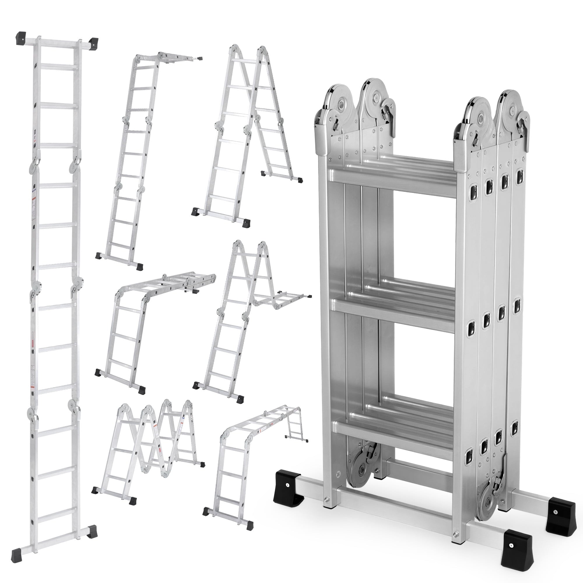 edx Multi-Purpose Folding Telescoping Ladder - Aluminum Alloy, 330LBS Capacity with Anti-Slip Design & Safety Lock System, Compact & Portable for Home,Outdoor or Workshop