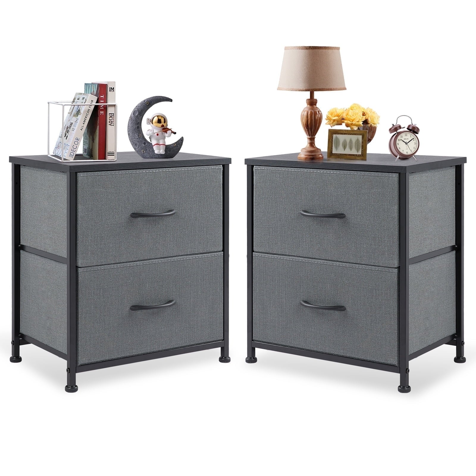 edx Nightstand, End Table Side Table with 2 Fabric Drawers Bedside Table for Bedroom, Closet, Dorm